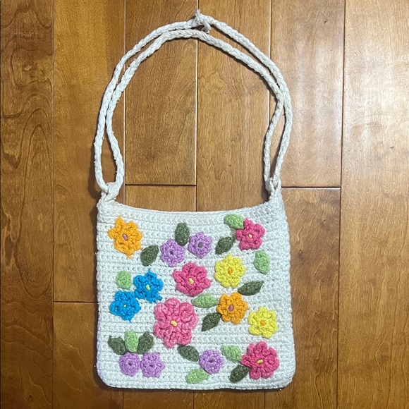 None Handbags - Handmade Floral Crochet Shoulder Bag Purse Boho Indie Multi-Color
